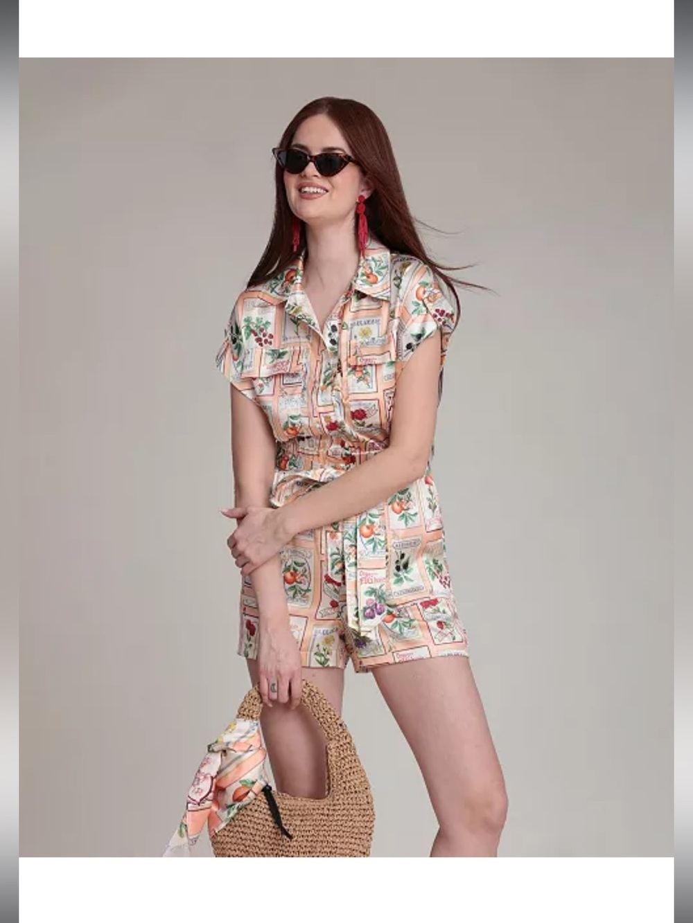 AVEC LES FILLES Botanical-Print Short-Sleeve Romper